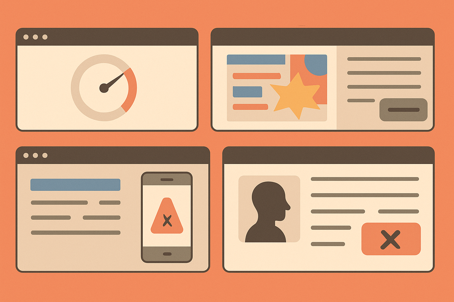 Illustration représentant les principales erreurs à éviter sur un site web