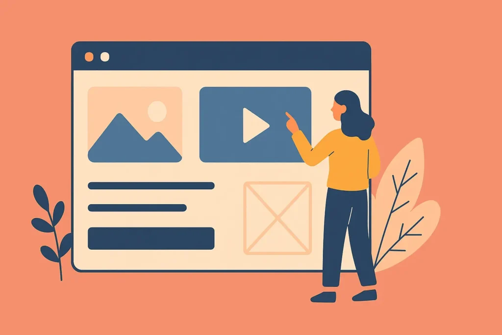 Illustration d’un site vitrine moderne avec une interface web présentée sur fond orange